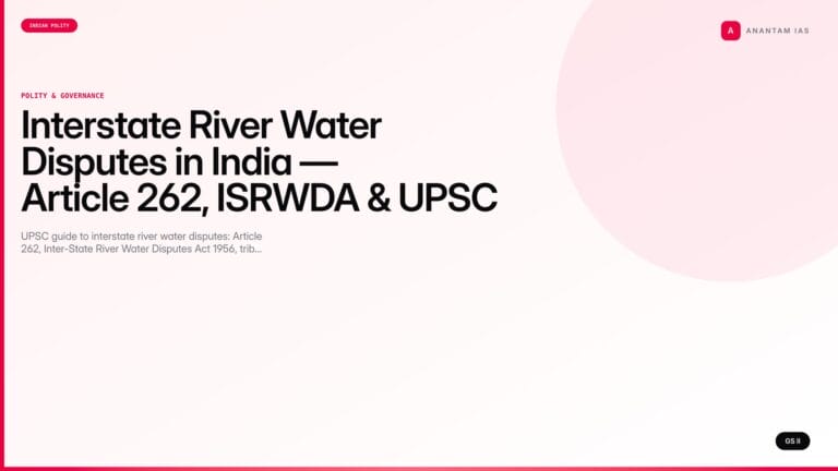 Interstate River Water Disputes in India — Article 262, ISRWDA & UPSC Notes — UPSC featured image