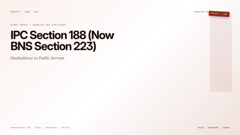 IPC Section 188 (Now BNS Section 223): Disobedience to Public Servant — featured card for Anantam IAS UPSC guide.