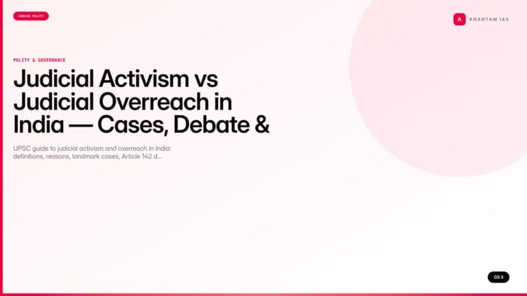 Judicial Activism vs Judicial Overreach in India — Cases, Debate & UPSC Notes — UPSC featured image