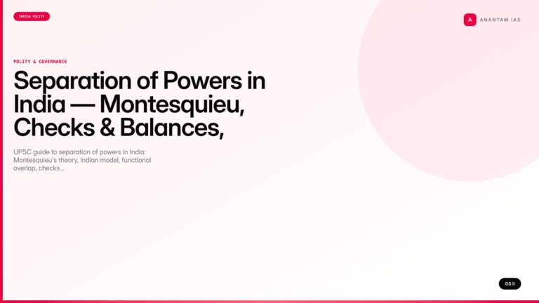 Separation of Powers in India — Montesquieu, Checks & Balances, Judicial Pronouncements (UPSC) — UPSC featured image