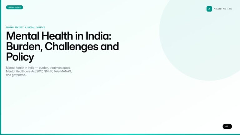 Mental Health in India: Burden, Challenges and Policy (UPSC Indian Society) — UPSC featured image
