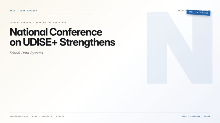 National Conference on UDISE+ Strengthens School Data Systems — featured card for Anantam IAS UPSC guide.