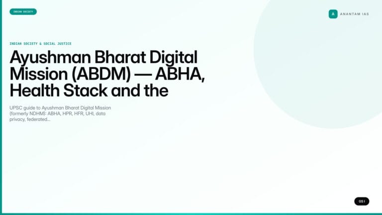Ayushman Bharat Digital Mission (ABDM) — ABHA, Health Stack and the Digital Health Ecosystem (UPSC Indian Society) — UPSC featured image