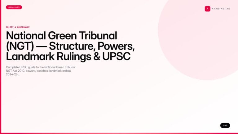 National Green Tribunal (NGT) — Structure, Powers, Landmark Rulings & UPSC Notes — UPSC featured image