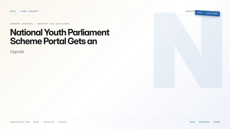 National Youth Parliament Scheme Portal Gets an Upgrade — featured card for Anantam IAS UPSC guide.