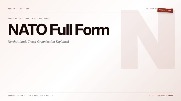 NATO Full Form: North Atlantic Treaty Organization Explained — featured card for Anantam IAS UPSC guide.