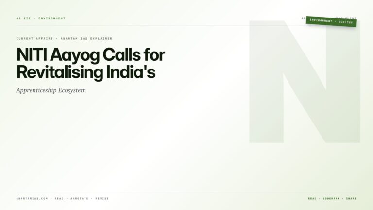 NITI Aayog Calls for Revitalising India's Apprenticeship Ecosystem — featured card for Anantam IAS UPSC guide.