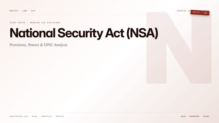 National Security Act (NSA): Provisions, Powers & UPSC Analysis — featured card for Anantam IAS UPSC guide.