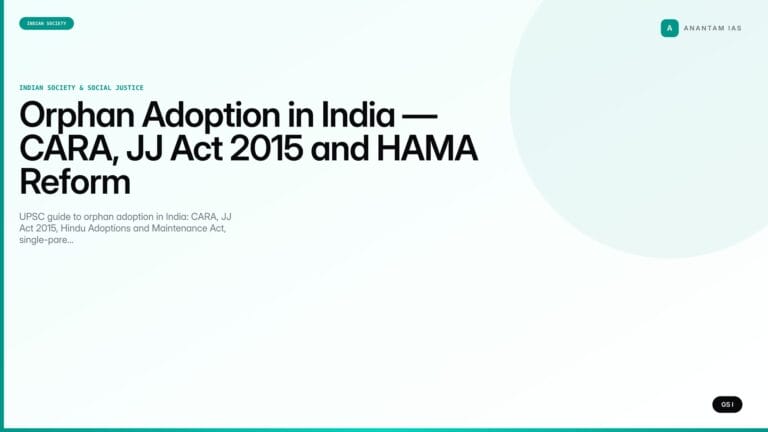 Orphan Adoption in India — CARA, JJ Act 2015 and HAMA Reform (UPSC Indian Society) — UPSC featured image