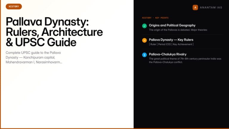 Pallava Dynasty: Rulers, Architecture & UPSC Guide — UPSC study guide featured image by Anantam IAS