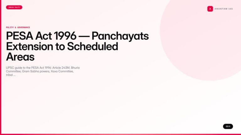 PESA Act 1996 — Panchayats Extension to Scheduled Areas (UPSC Polity) — UPSC featured image