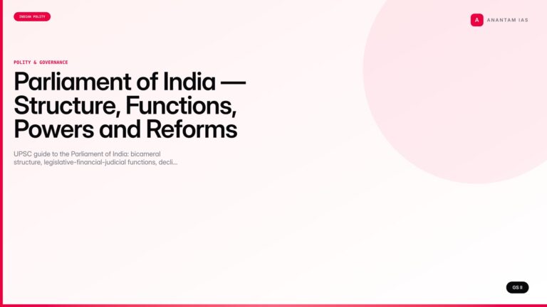 Parliament of India — Structure, Functions, Powers and Reforms (UPSC Polity) — UPSC featured image