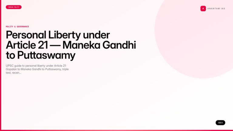 Personal Liberty under Article 21 — Maneka Gandhi to Puttaswamy (UPSC Polity) — UPSC featured image