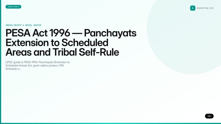 PESA Act 1996 — Panchayats Extension to Scheduled Areas and Tribal Self-Rule (UPSC Indian Society) — UPSC featured image