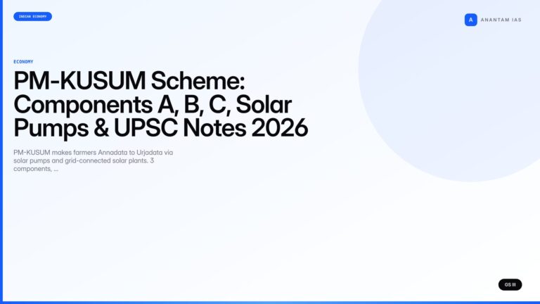 PM-KUSUM Scheme: Components A, B, C, Solar Pumps & UPSC Notes 2026 — UPSC featured image