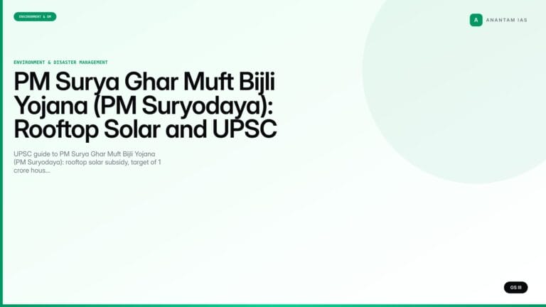 PM Surya Ghar Muft Bijli Yojana (PM Suryodaya): Rooftop Solar and UPSC Notes (UPSC Environment) — UPSC featured image