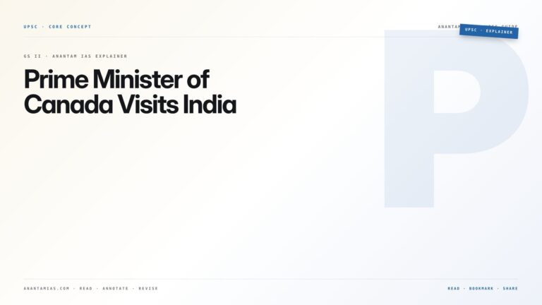 Prime Minister of Canada Visits India — featured card for Anantam IAS UPSC guide.