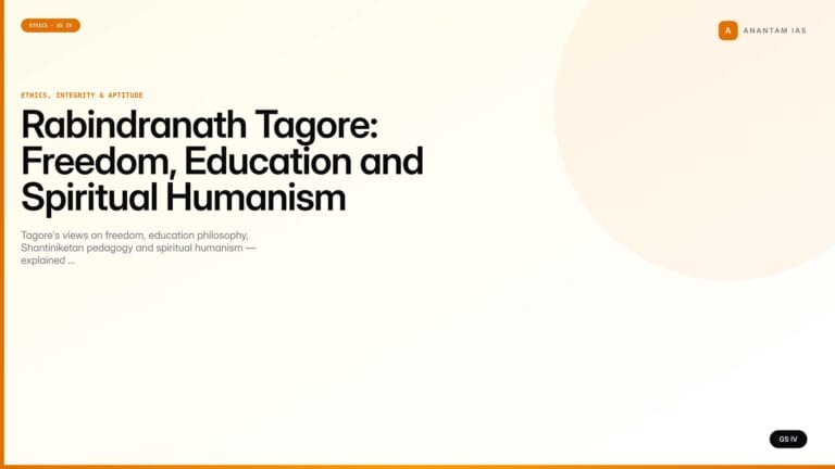 Rabindranath Tagore: Freedom, Education and Spiritual Humanism (UPSC Ethics — GS IV) — UPSC featured image