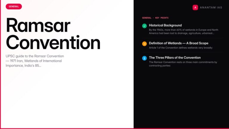 Ramsar Convention — 1971 Iran, Wetlands of International Importance & India's Sites — UPSC study guide featured image by Anantam IAS