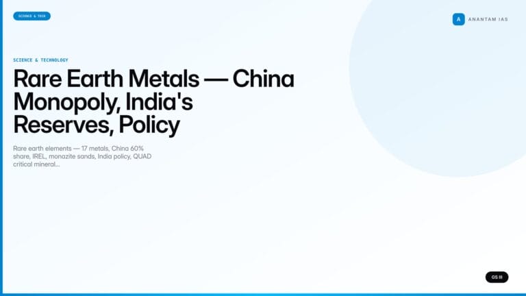 Rare Earth Metals — China Monopoly, India's Reserves, Policy (UPSC Science & Tech) — UPSC featured image