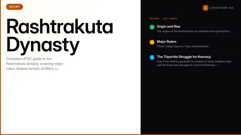 Rashtrakuta Dynasty — Rulers, Ellora Caves & Cultural Contributions — UPSC study guide featured image by Anantam IAS