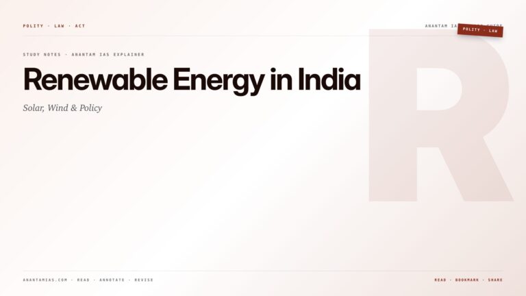 Renewable Energy in India: Solar, Wind & Policy — featured card for Anantam IAS UPSC guide.