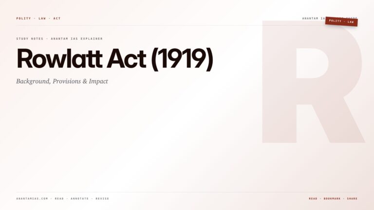 Rowlatt Act (1919): Background, Provisions & Impact — featured card for Anantam IAS UPSC guide.