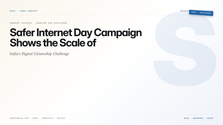 Safer Internet Day Campaign Shows the Scale of India's Digital Citizenship Challenge — featured card for Anantam IAS UPSC guide.