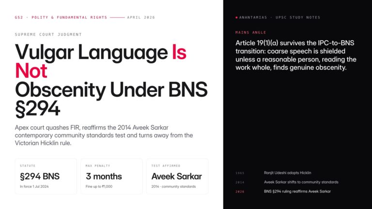 SC quashes FIR under BNS §294, holds vulgar language alone is not obscenity; reaffirms Aveek Sarkar community standards