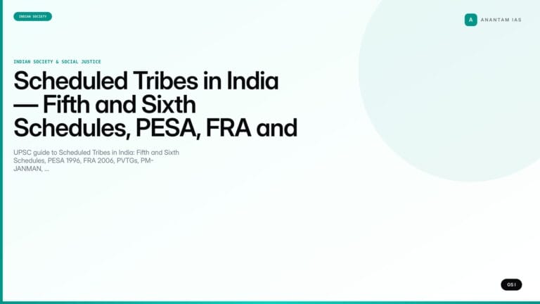 Scheduled Tribes in India — Fifth and Sixth Schedules, PESA, FRA and PVTG Framework (UPSC Indian Society) — UPSC featured image