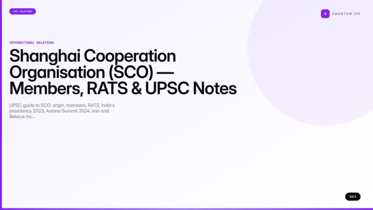 Shanghai Cooperation Organisation (SCO) — Members, RATS & UPSC Notes (UPSC International Relations) — UPSC featured image