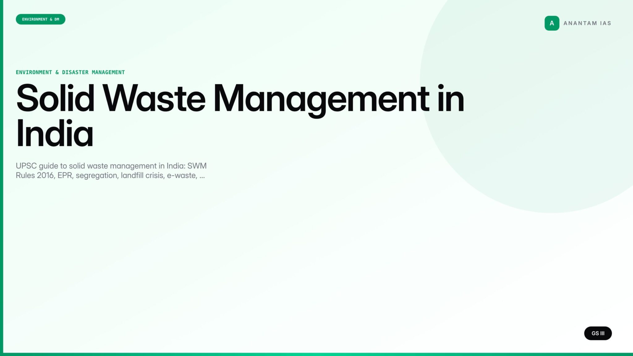 Solid Waste Management in India — UPSC Environment Notes - Anantam IAS