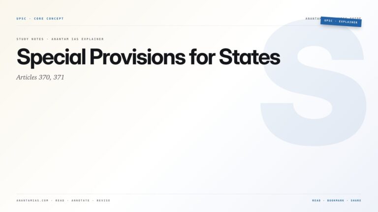 Special Provisions for States: Articles 370, 371 — featured card for Anantam IAS UPSC guide.