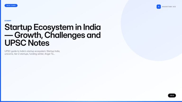 Startup Ecosystem in India — Growth, Challenges and UPSC Notes — UPSC featured image