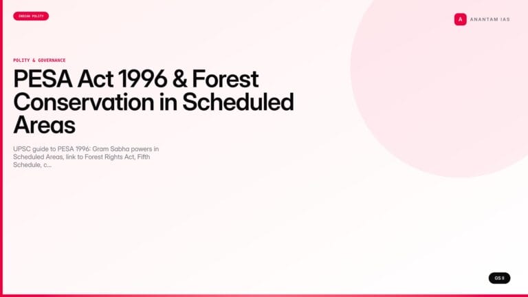 PESA Act 1996 & Forest Conservation in Scheduled Areas (UPSC Polity) — UPSC featured image