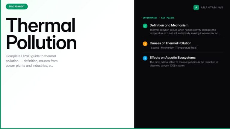Thermal Pollution — Causes, Effects on Aquatic Life & UPSC Environment Guide — UPSC study guide featured image by Anantam IAS