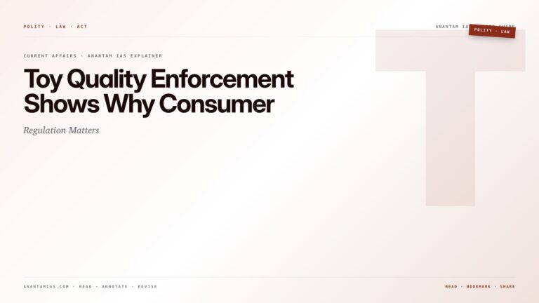 Toy Quality Enforcement Shows Why Consumer Regulation Matters — featured card for Anantam IAS UPSC guide.