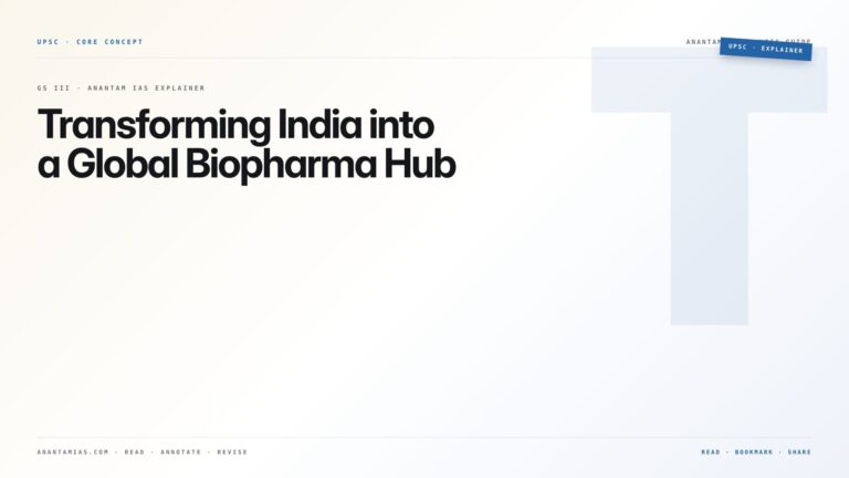 Transforming India into a Global Biopharma Hub — featured card for Anantam IAS UPSC guide.