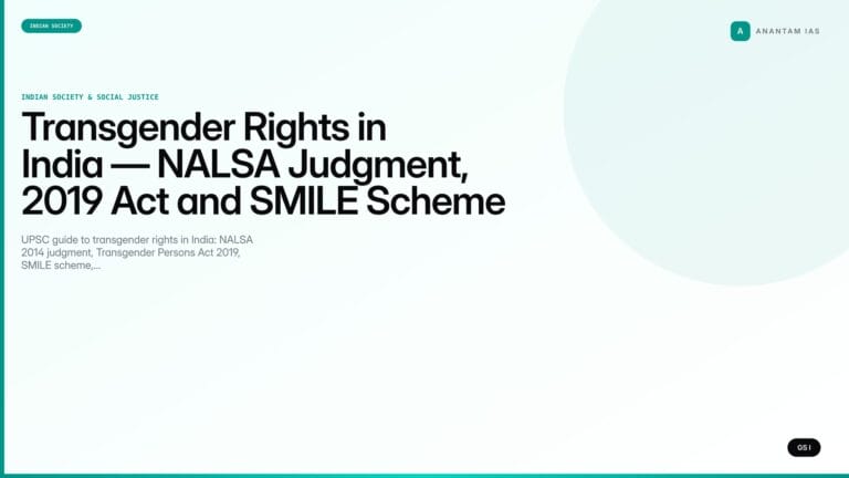 Transgender Rights in India — NALSA Judgment, 2019 Act and SMILE Scheme (UPSC Indian Society) — UPSC featured image