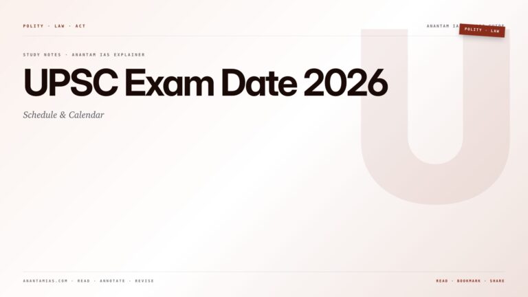 UPSC Exam Date 2026: Schedule & Calendar — featured card for Anantam IAS UPSC guide.