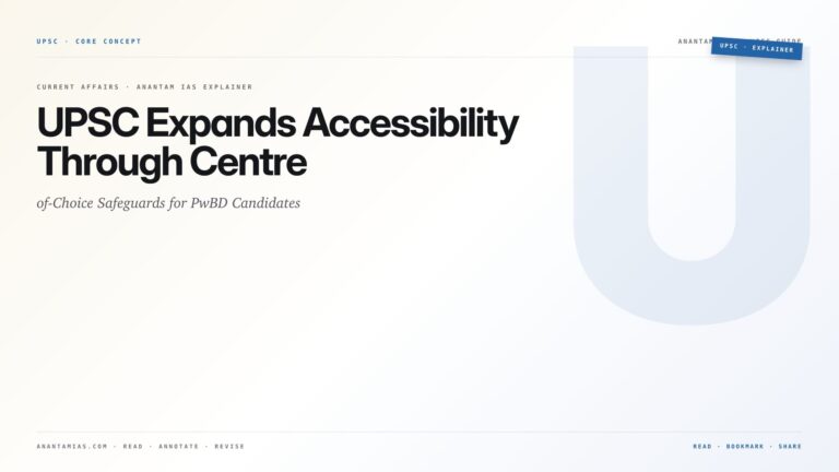 UPSC Expands Accessibility Through Centre-of-Choice Safeguards for PwBD Candidates — featured card for Anantam IAS UPSC guide.