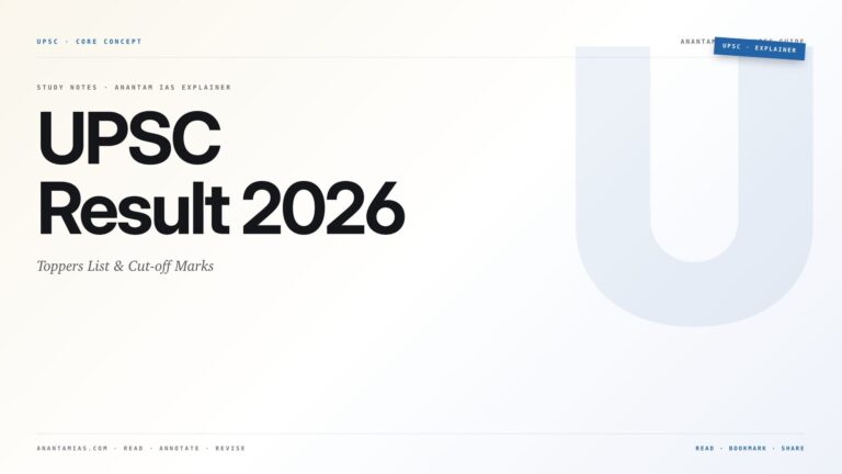 UPSC Result 2026: Toppers List & Cut-off Marks — featured card for Anantam IAS UPSC guide.