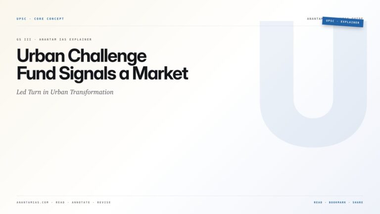 Urban Challenge Fund Signals a Market-Led Turn in Urban Transformation — featured card for Anantam IAS UPSC guide.