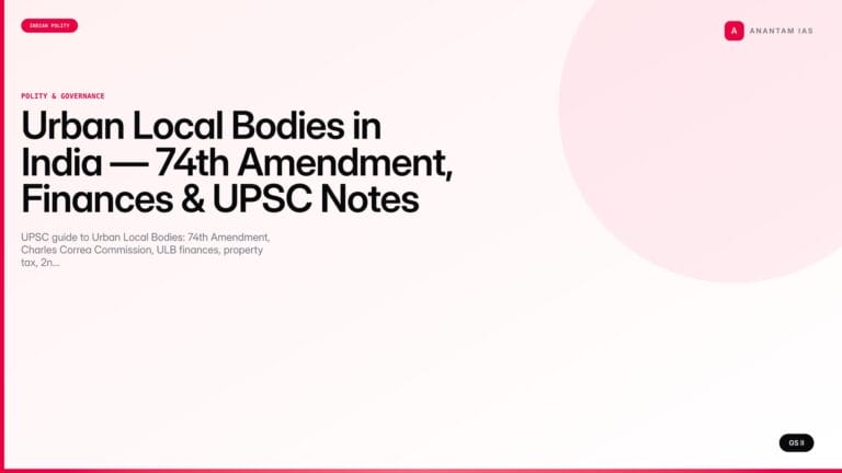 Urban Local Bodies in India — 74th Amendment, Finances & UPSC Notes — UPSC featured image