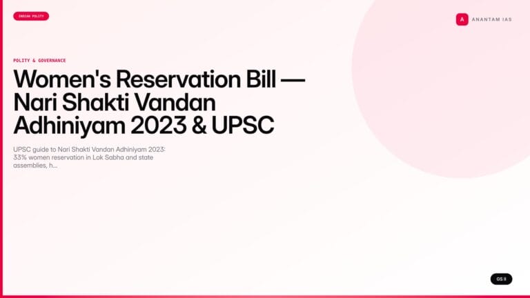 Women's Reservation Bill — Nari Shakti Vandan Adhiniyam 2023 & UPSC Notes — UPSC featured image