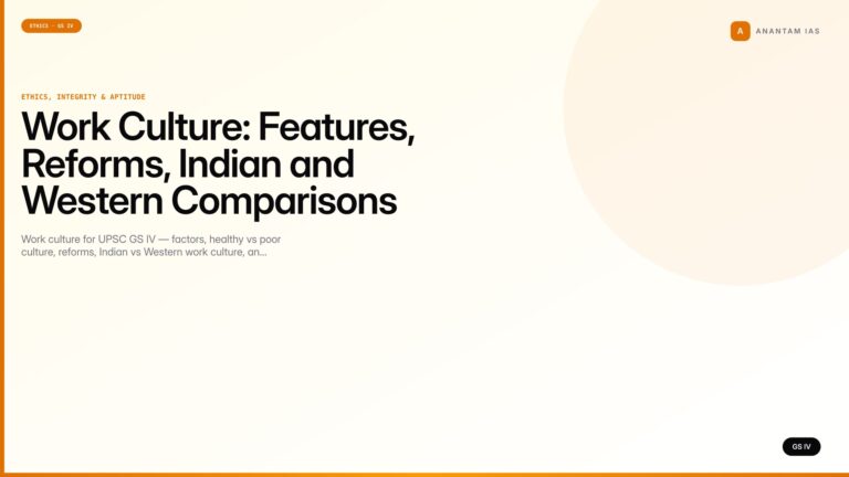 Work Culture: Features, Reforms, Indian and Western Comparisons (UPSC Ethics — GS IV) — UPSC featured image