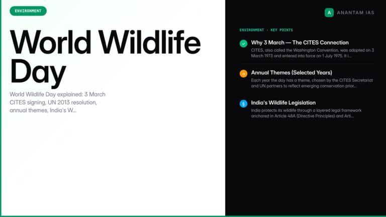 World Wildlife Day: Date, Themes, CITES, India's Conservation — UPSC study guide featured image by Anantam IAS