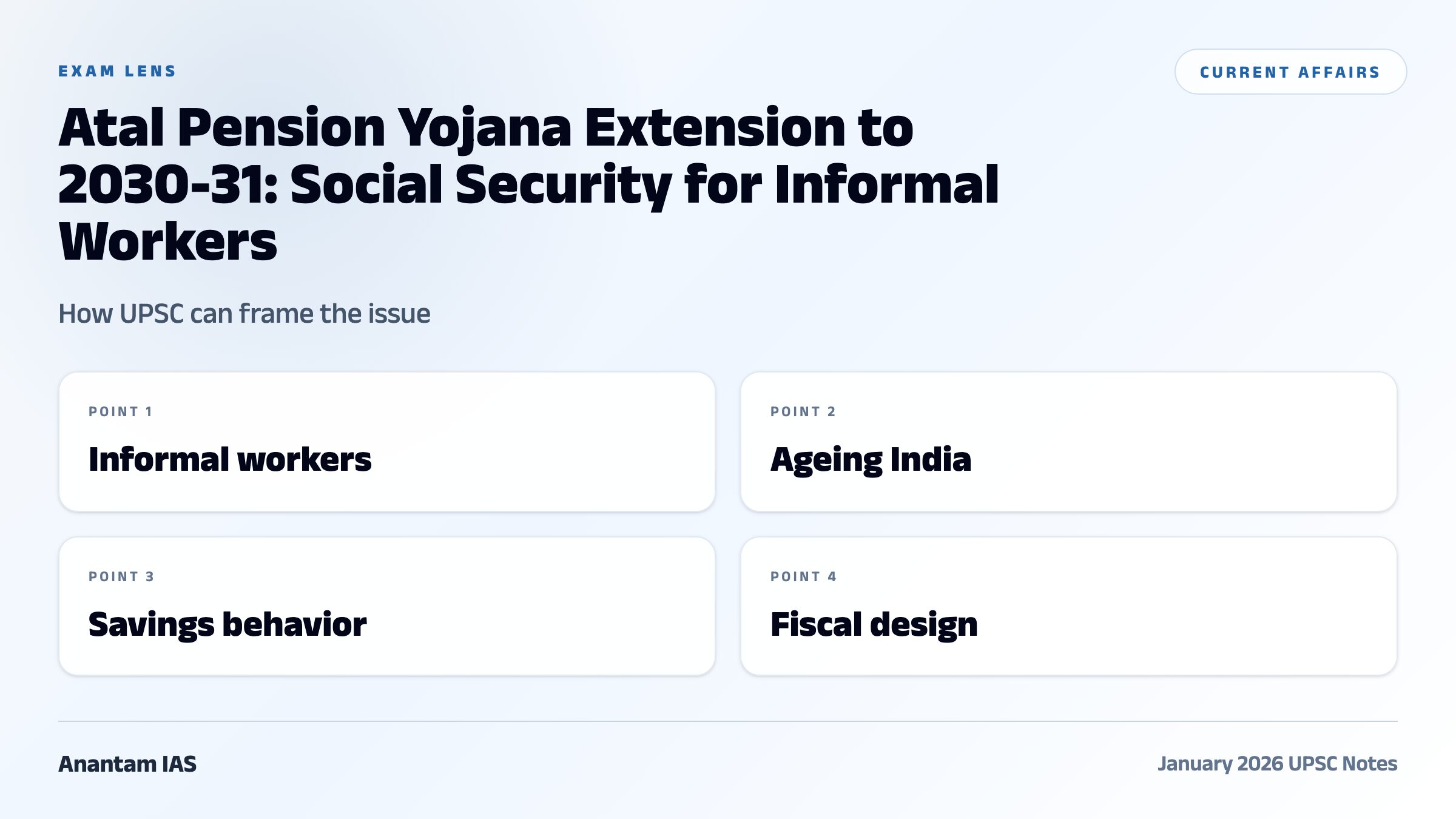 Atal Pension Yojana Extension to 2030-31: Social Security for Informal Workers exam framework