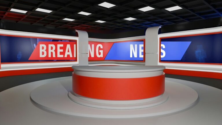 Breaking-news studio illustrating UPSC Mains essay topic Biased Media Is a Real Threat to Indian Democracy
