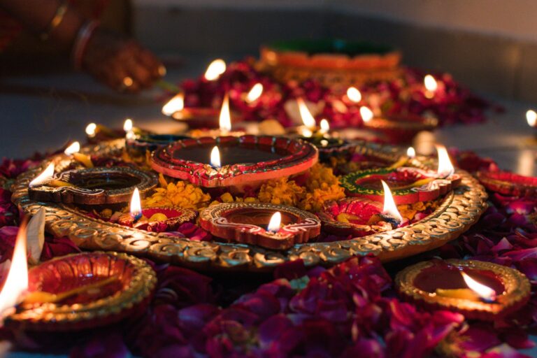 Diwali diyas glowing at dusk illustrating UPSC Mains essay topic Joy Is the Simplest Form of Gratitude